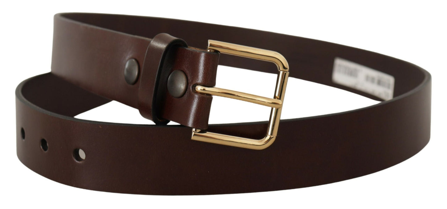 Dolce & Gabbana Bruine Gepolijste Leren Goudkleurige Metalen Gesp Riem