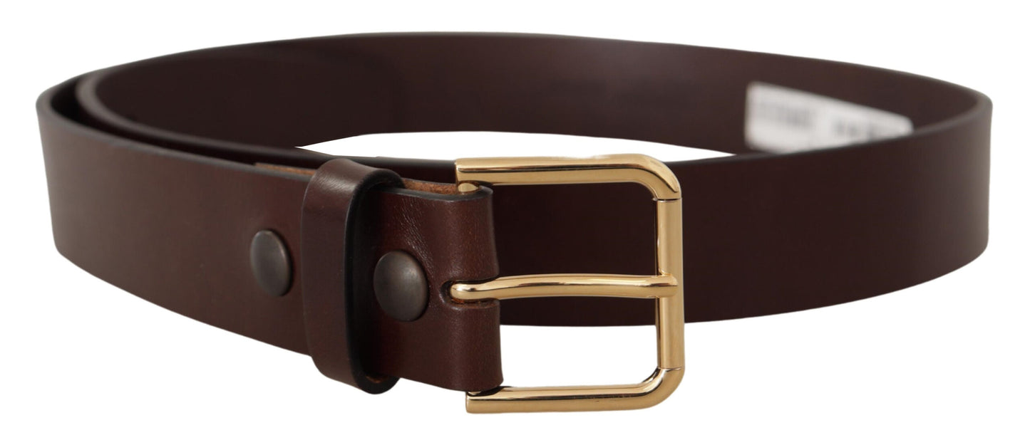 Dolce & Gabbana Bruine Gepolijste Leren Goudkleurige Metalen Gesp Riem