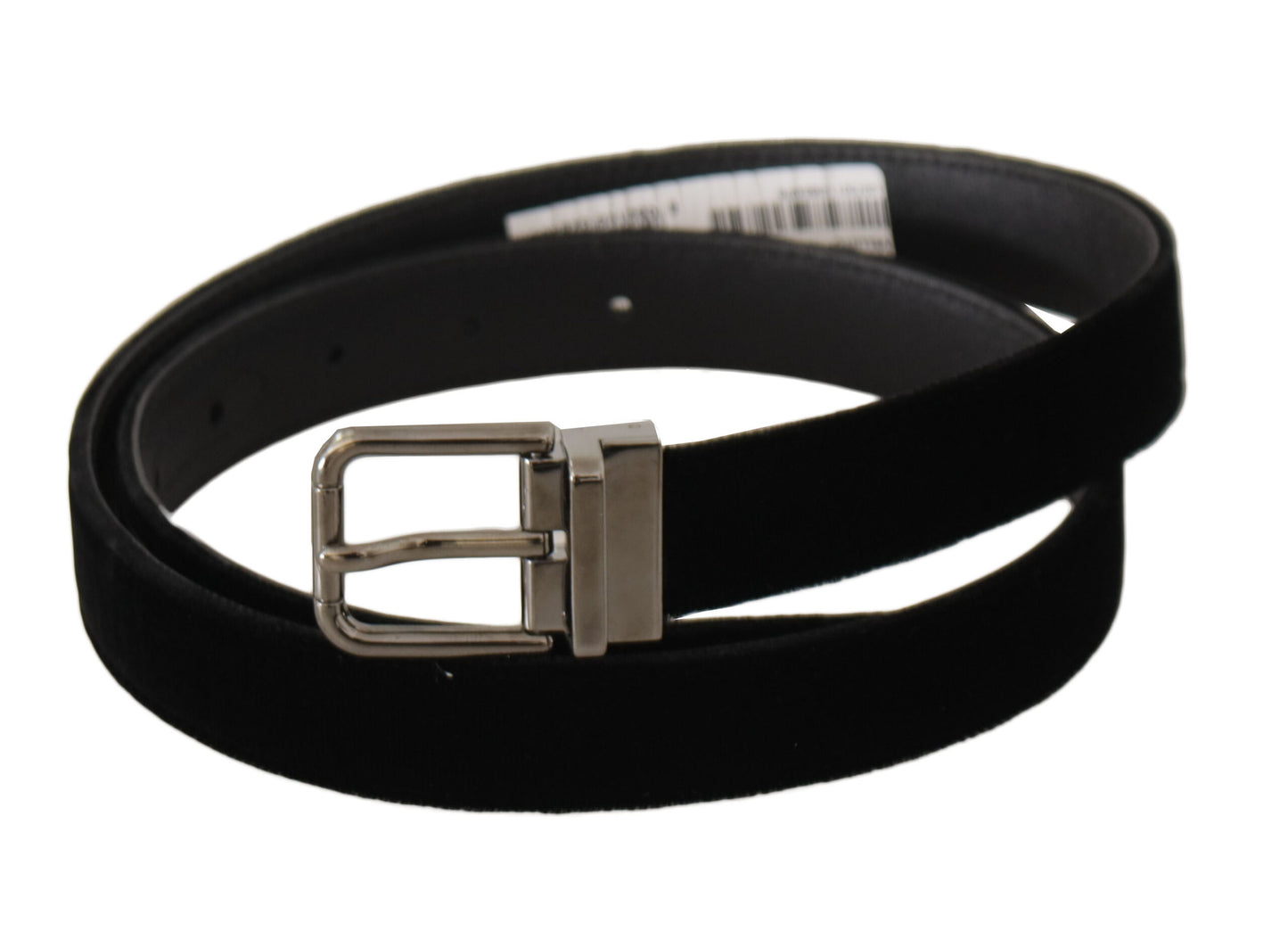 Dolce & Gabbana Zwarte Klassieke Fluwelen Logo Gegraveerde Metalen Gesp Riem