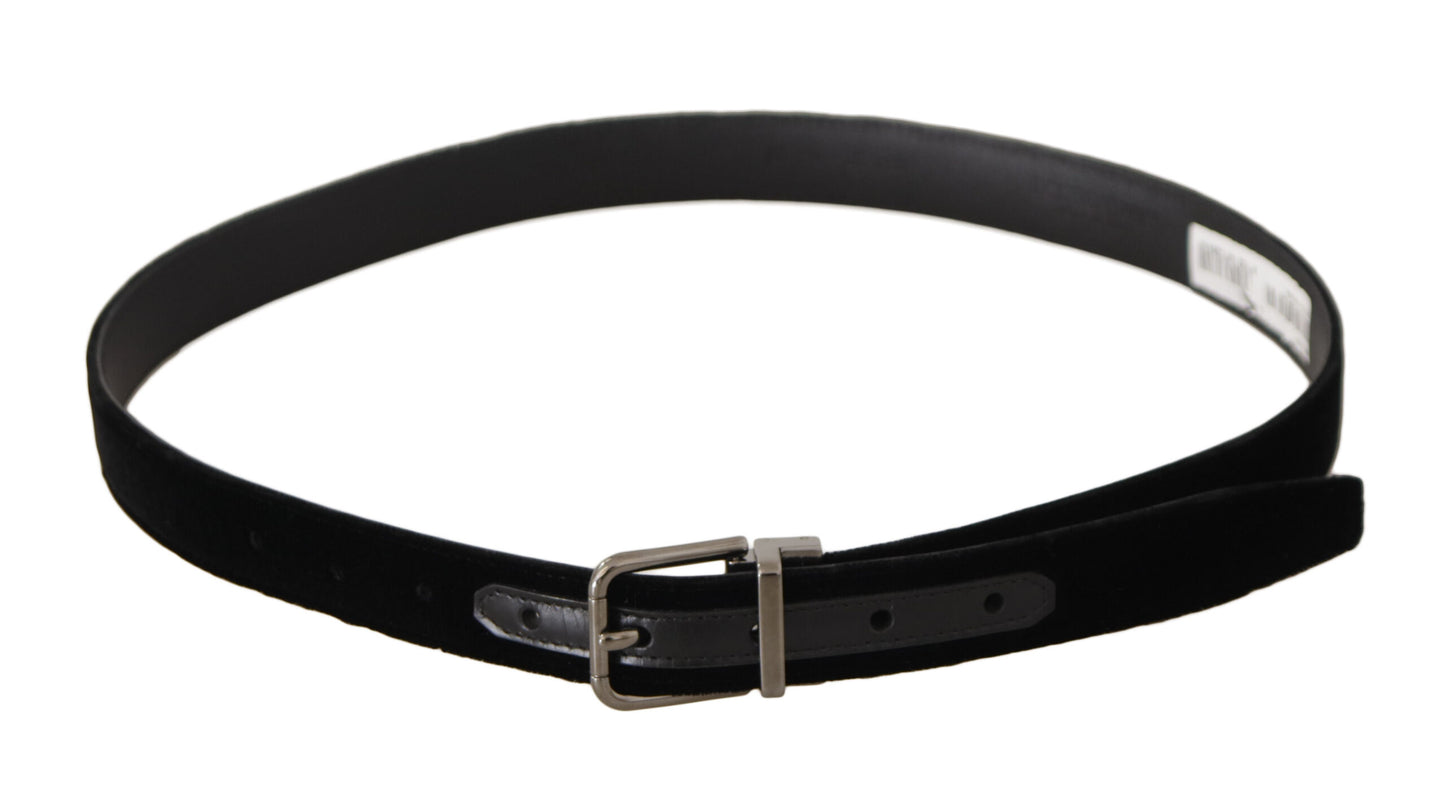 Dolce & Gabbana Zwarte Klassieke Fluwelen Logo Gegraveerde Metalen Gesp Riem