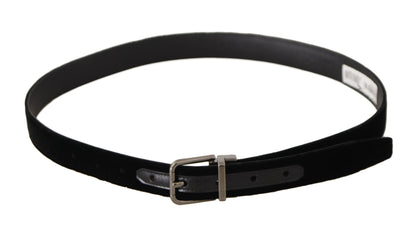 Dolce & Gabbana Zwarte Klassieke Fluwelen Logo Gegraveerde Metalen Gesp Riem