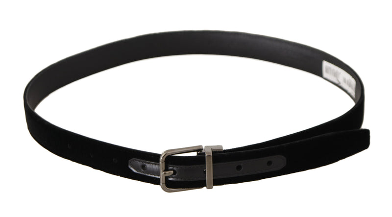 Ceinture Dolce &amp; Gabbana en velours noir classique avec boucle en métal gravée du logo