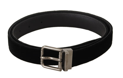 Dolce & Gabbana Zwarte Klassieke Fluwelen Logo Gegraveerde Metalen Gesp Riem