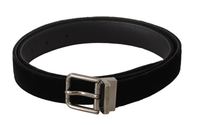 Ceinture Dolce &amp; Gabbana en velours noir classique avec boucle en métal gravée du logo