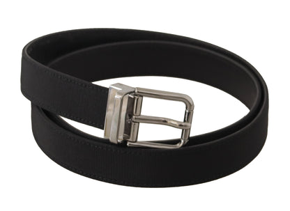 Dolce &amp; Gabbana Zwarte Canvas Leren Zilveren Metalen Gesp Riem