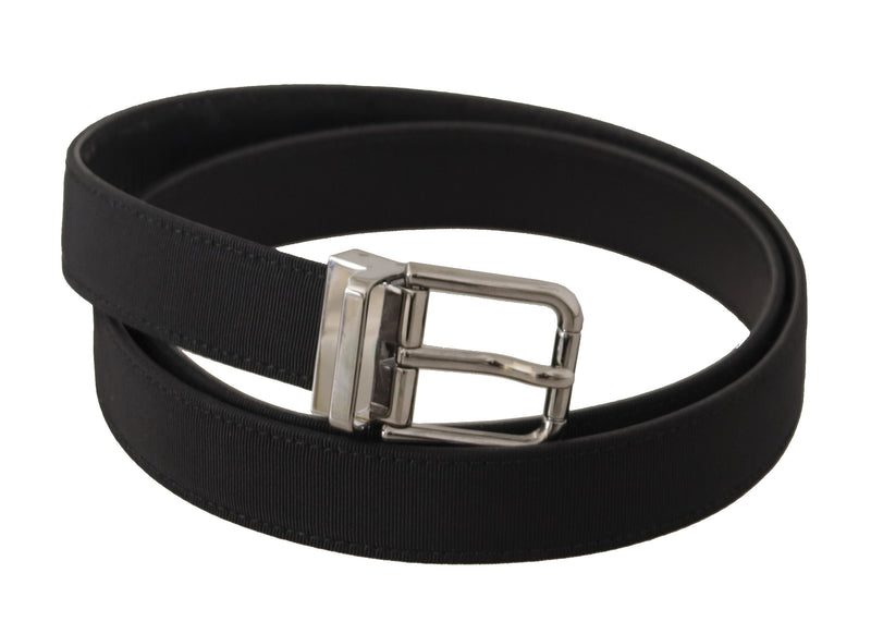 Ceinture Dolce &amp; Gabbana en toile noire et cuir avec boucle en métal argenté