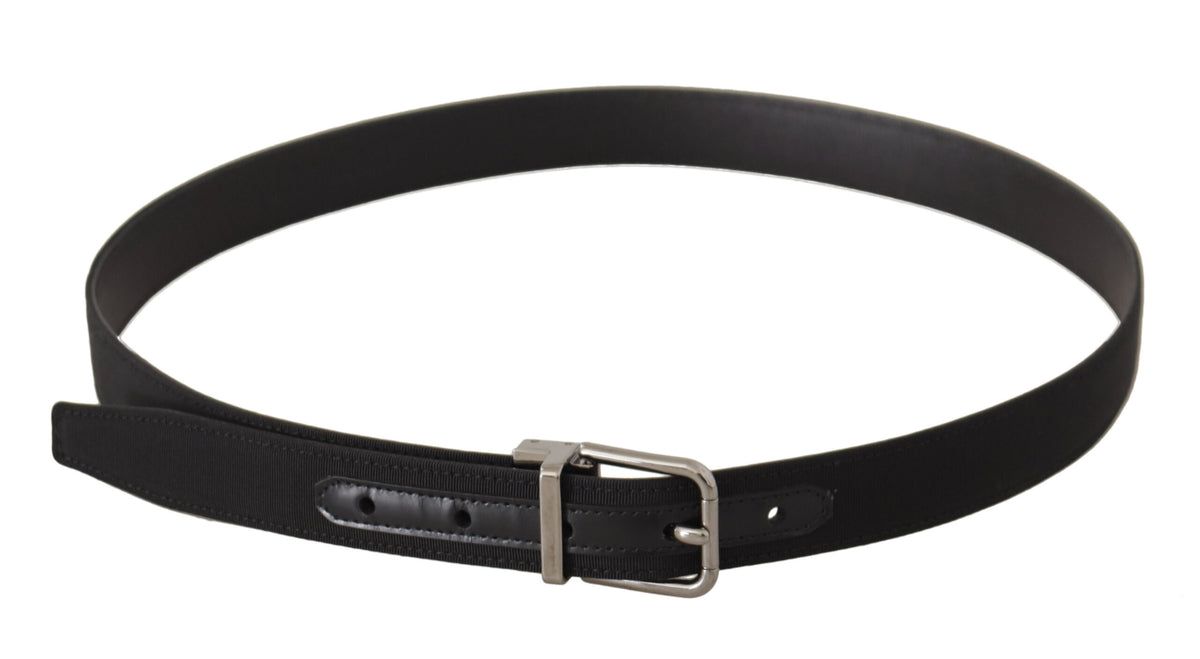 Ceinture Dolce &amp; Gabbana en toile noire et cuir avec boucle en métal argenté
