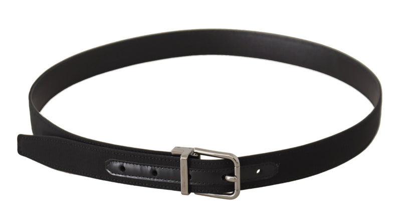 Ceinture Dolce &amp; Gabbana en toile noire et cuir avec boucle en métal argenté