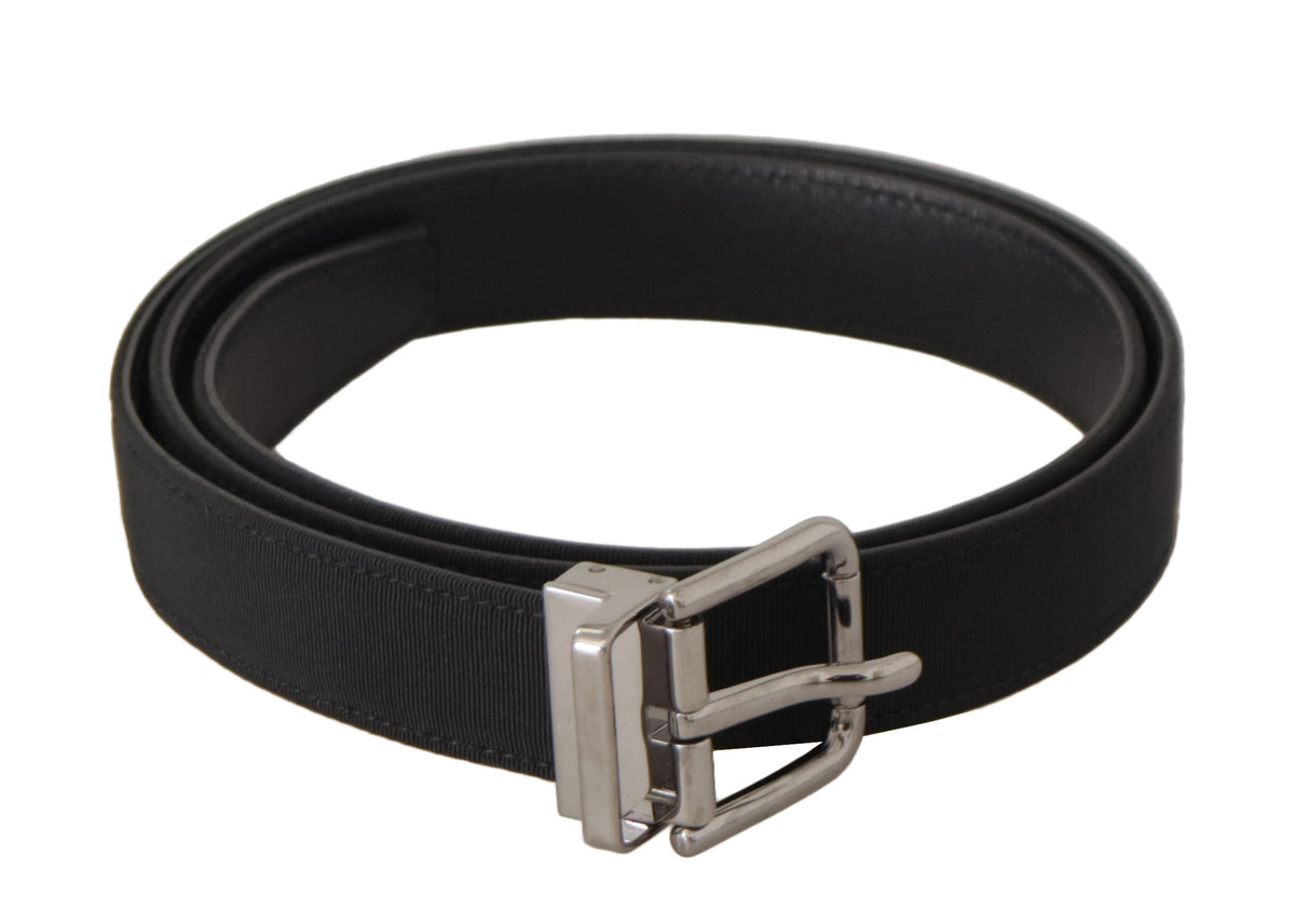 Ceinture Dolce &amp; Gabbana en toile noire et cuir avec boucle en métal argenté