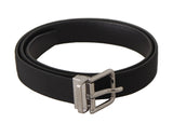Ceinture Dolce &amp; Gabbana en toile noire et cuir avec boucle en métal argenté