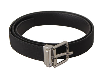 Dolce &amp; Gabbana Zwarte Canvas Leren Zilveren Metalen Gesp Riem