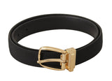Ceinture Dolce &amp; Gabbana en toile noire et cuir avec boucle en métal doré