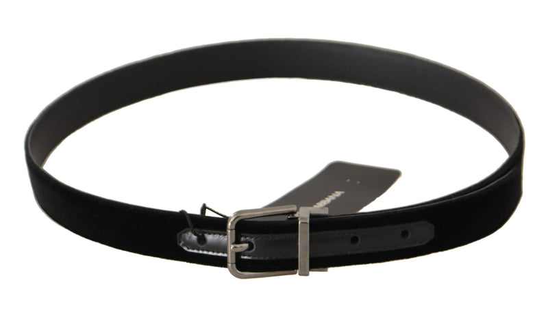 Ceinture Dolce &amp; Gabbana en coton noir avec boucle en métal argenté