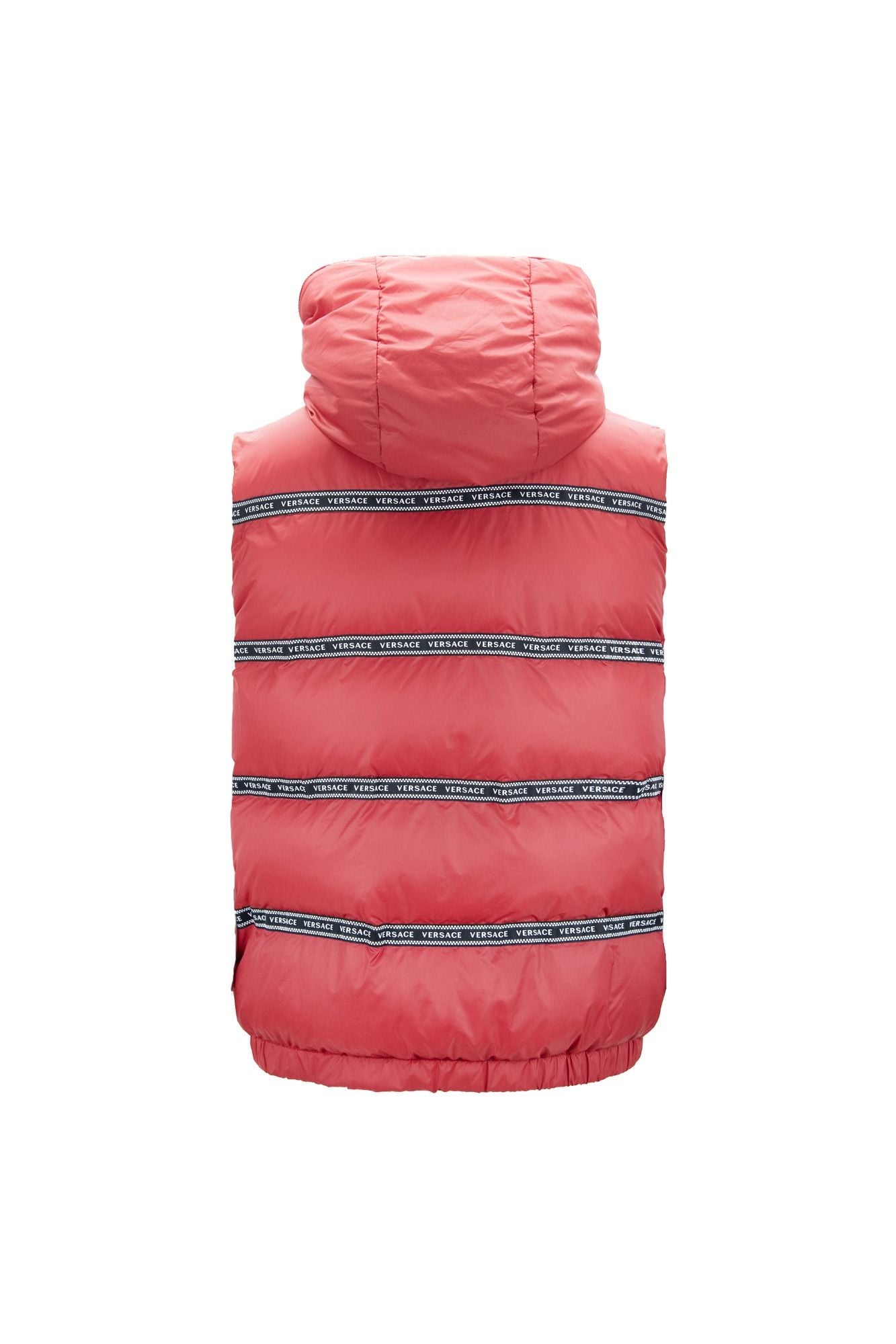 Elegant rood Versace vest met logo en afneembare capuchon