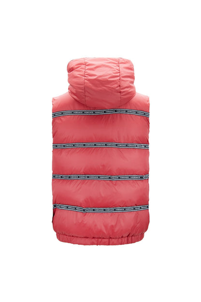 Elegant rood Versace vest met logo en afneembare capuchon
