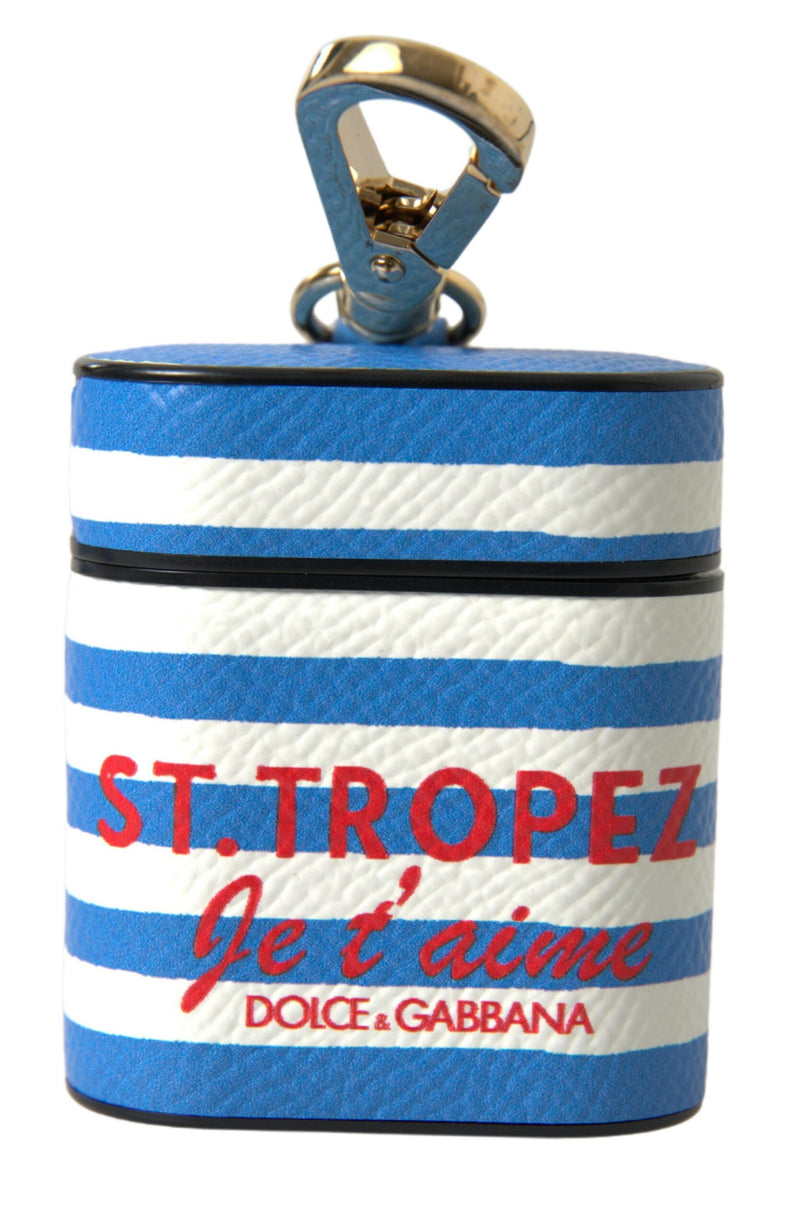 Dolce & Gabbana Blue Stripe Dauphine Leather Airpod Case
