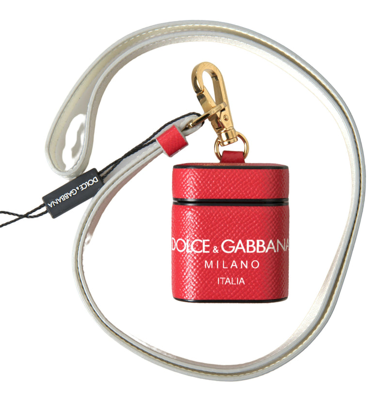 Dolce & Gabbana Red Leather Airpods Case with Gold Logo