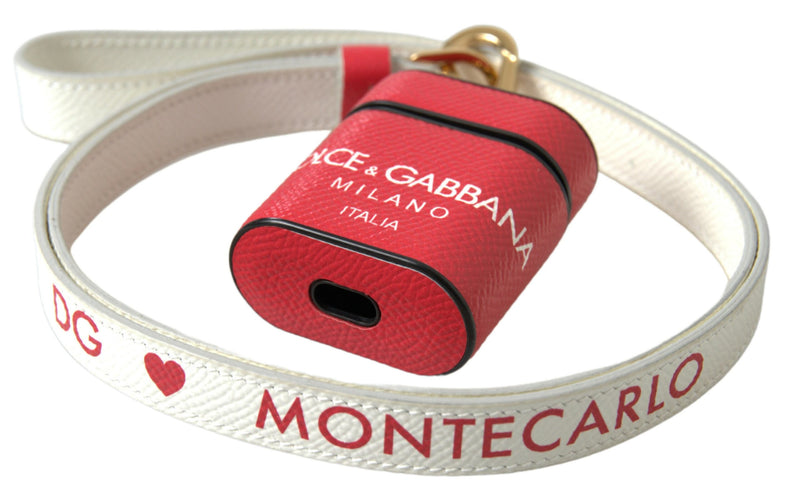 Dolce & Gabbana Red Leather Airpods Case with Gold Logo