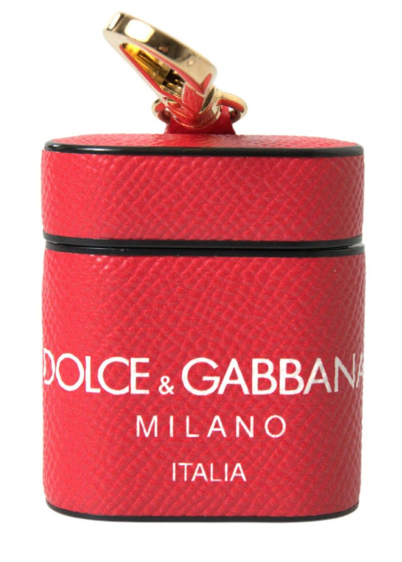 Dolce & Gabbana Red Leather Airpods Case with Gold Logo