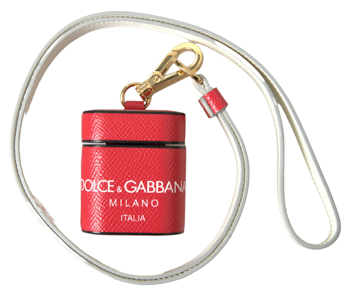 Dolce & Gabbana Red Leather Airpods Case with Gold Logo