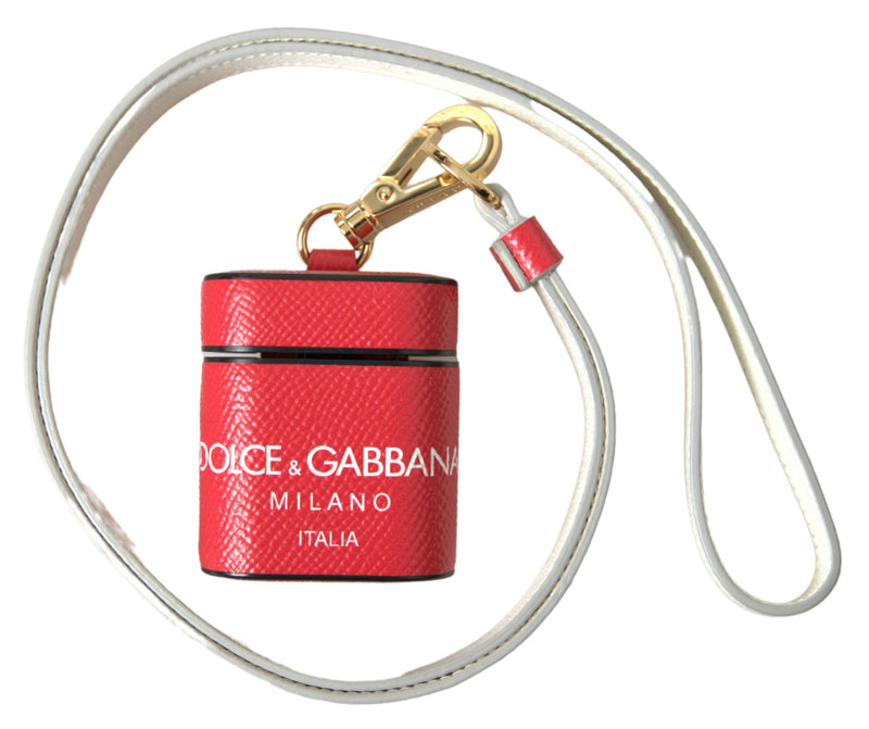 Dolce & Gabbana Red Leather Airpods Case with Gold Logo