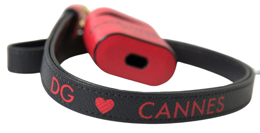 Dolce & Gabbana Étui Airpods en Cuir de Veau Rouge et Noir avec Logo