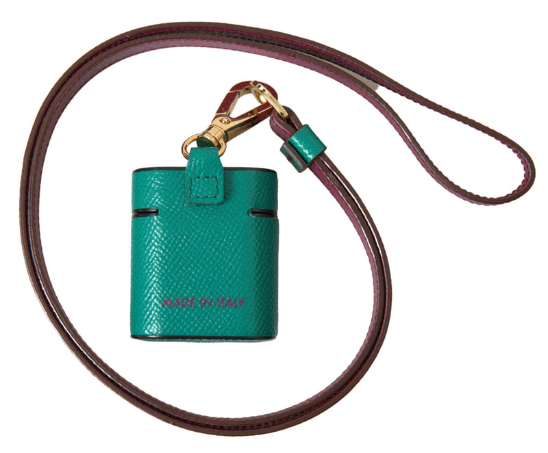 Dolce & Gabbana Étui Airpods en Cuir de Veau Vert et Bordeaux