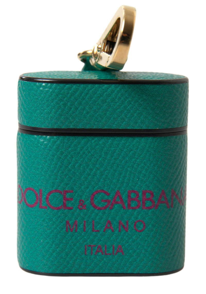 Dolce & Gabbana Étui Airpods en Cuir de Veau Vert et Bordeaux