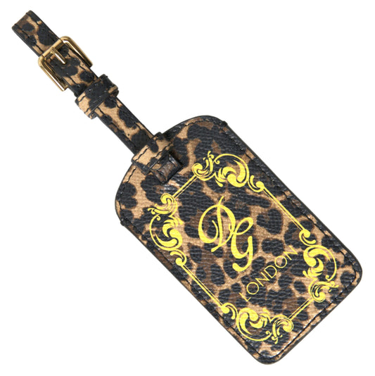 Étiquette de bagage Dolce & Gabbana en cuir Dauphine multicolore léopard avec logo DG