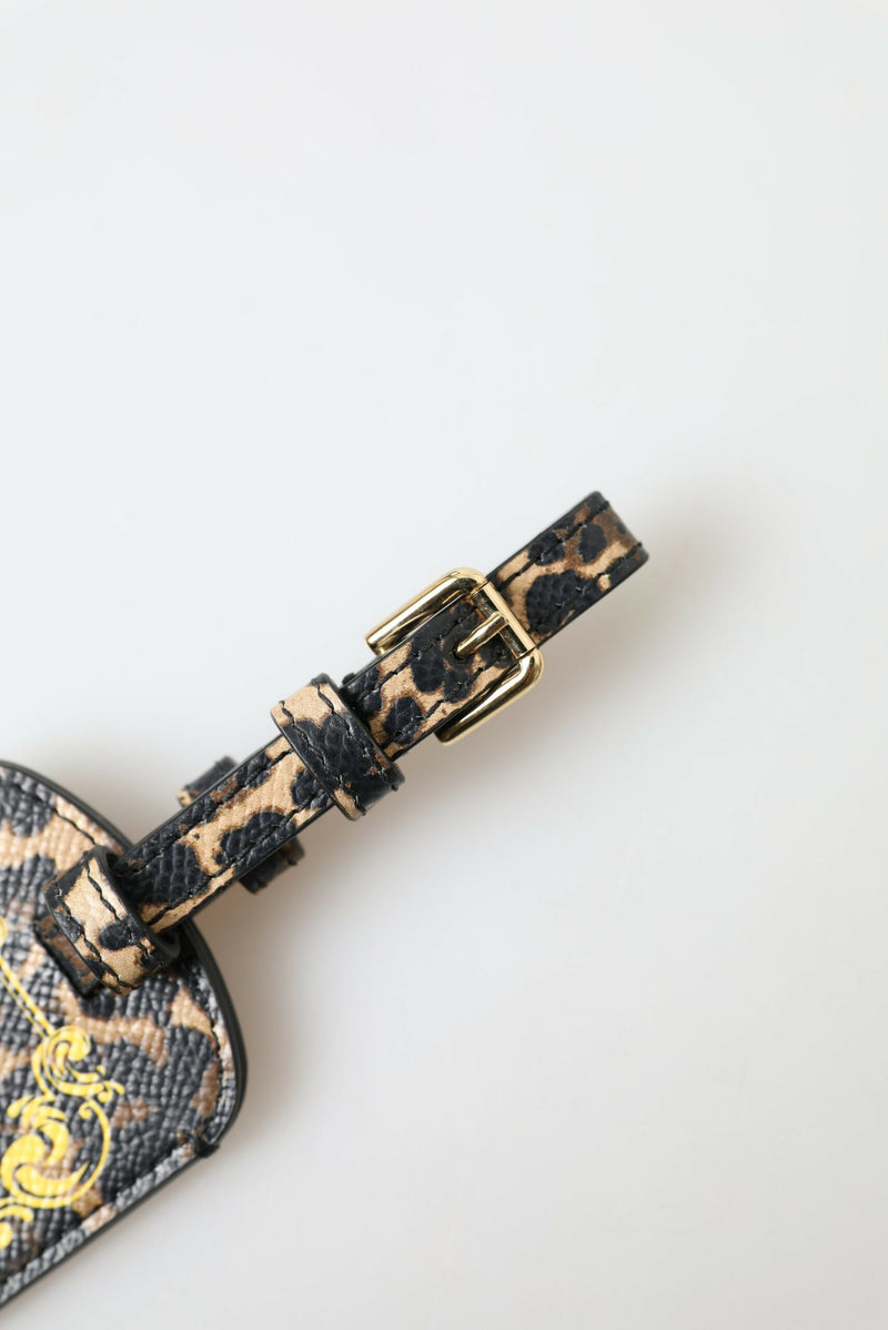 Dolce & Gabbana Multicolor Leopard Dauphine Leather DG Logo Luggage Tag