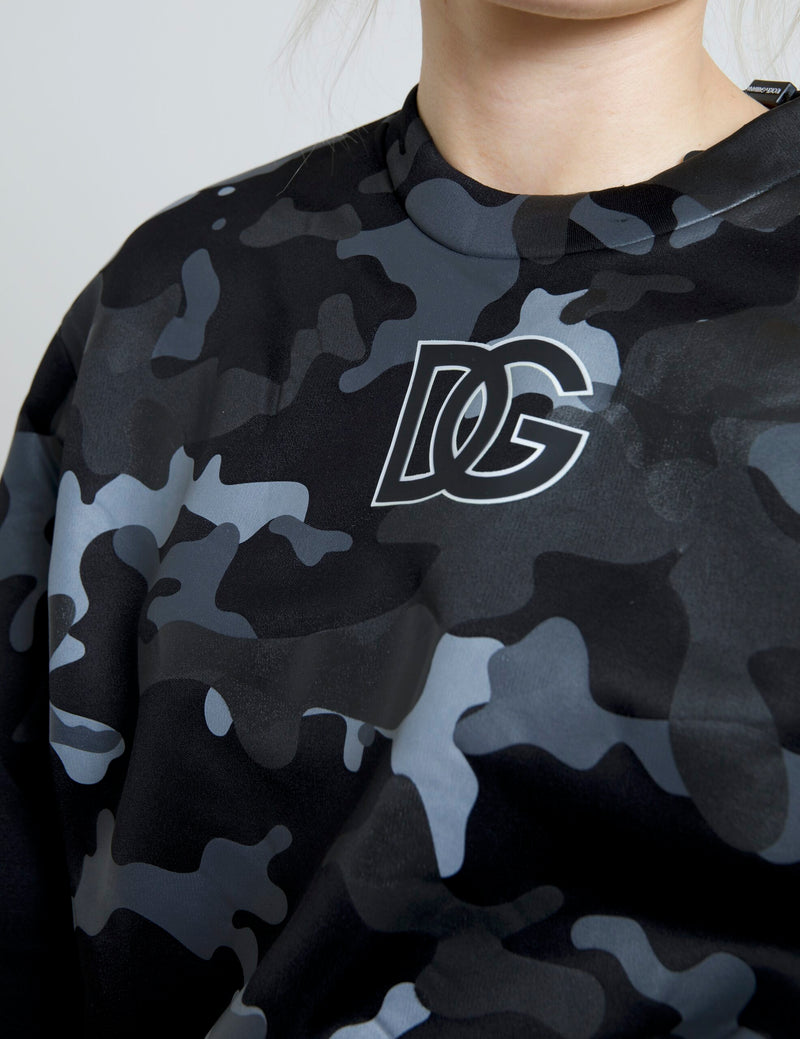 Dolce & Gabbana Sweatshirt Noir Camouflage à Col Rond