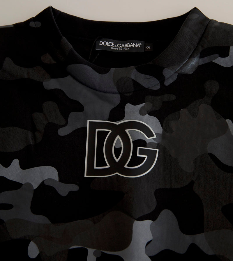 Dolce & Gabbana Sweatshirt Noir Camouflage à Col Rond
