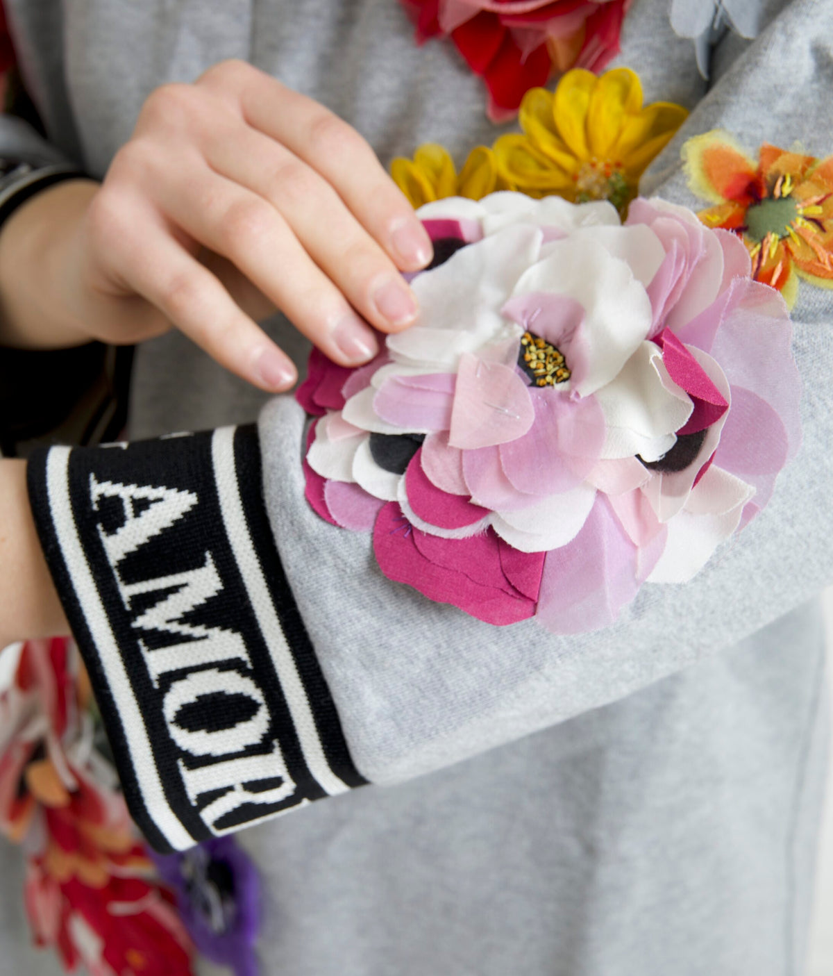 Dolce & Gabbana Gray DG Amore Queen Floral Pullover Sweater