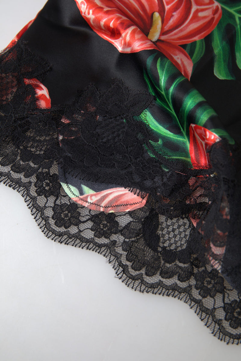 Dolce & Gabbana Black Anthurium Print Silk Camisole Top