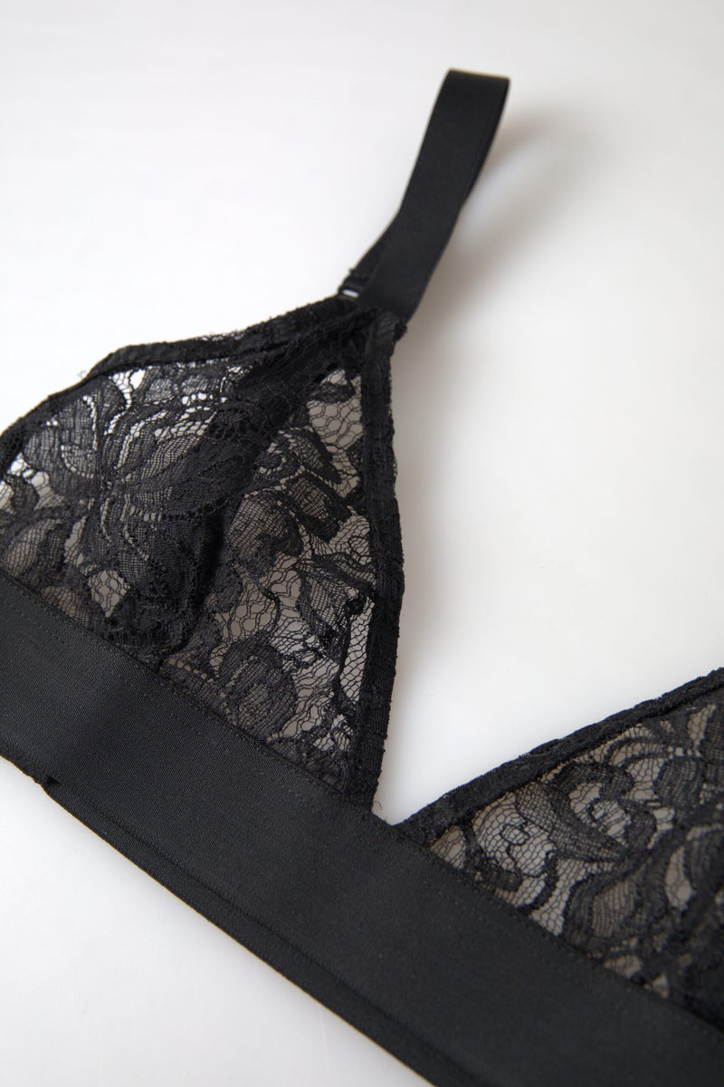 Dolce & Gabbana Black Floral Lace Nylon Stretch Bra