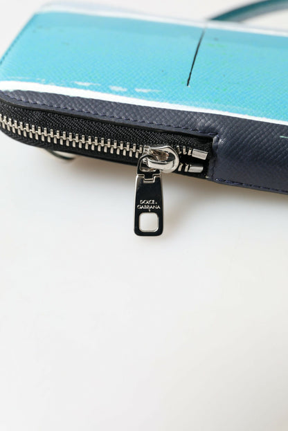 Dolce & Gabbana Blauwe Leren Portemonnee Crossbody Sling Telefoontas Unisex