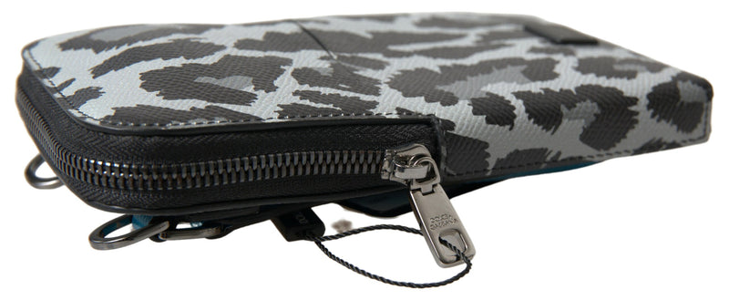 Sac à main Dolce & Gabbana en cuir léopard gris pour homme, sac à bandoulière pour téléphone