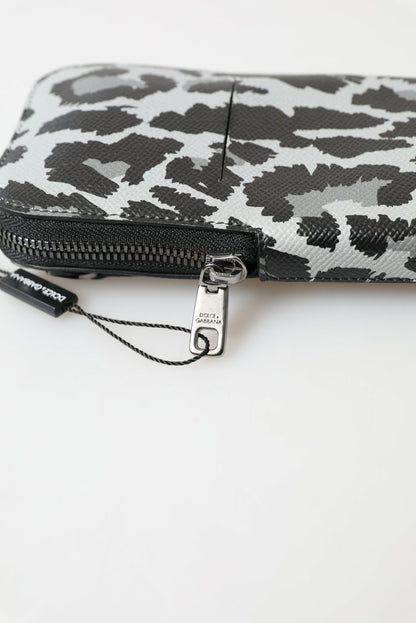 Sac à main Dolce & Gabbana en cuir léopard gris pour homme, sac à bandoulière pour téléphone