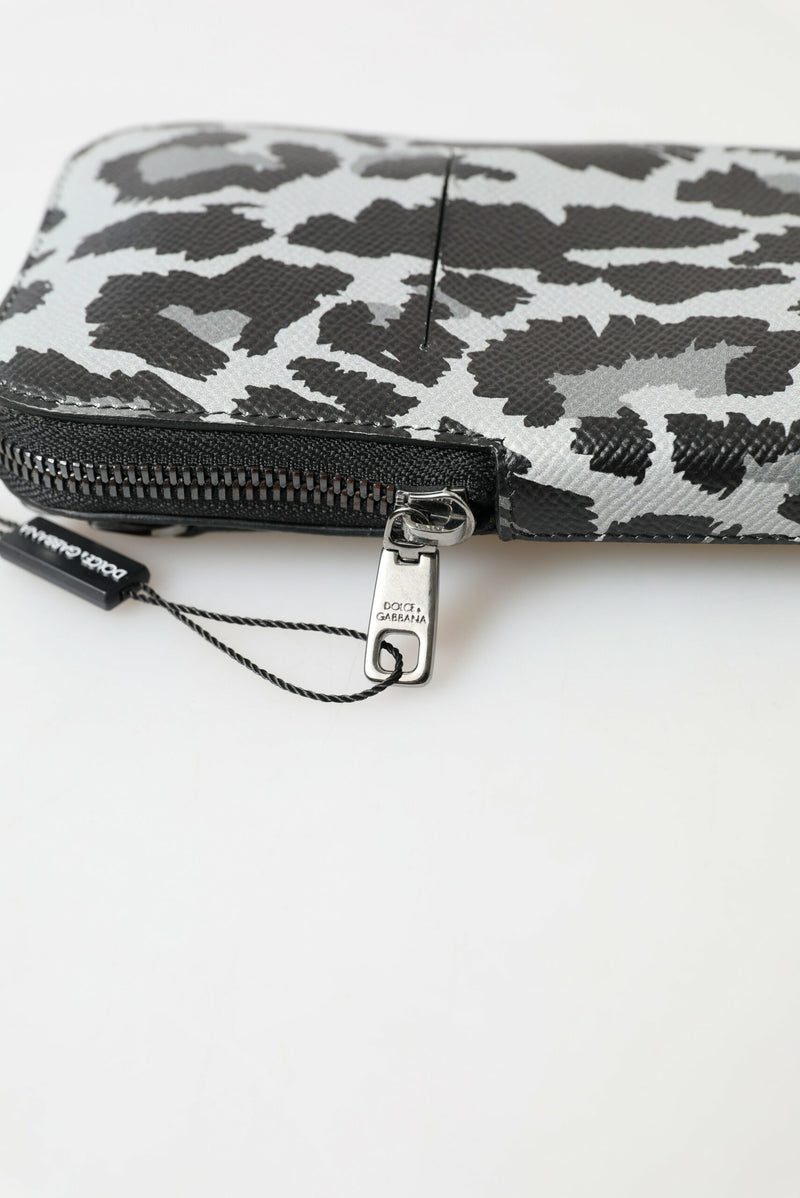 Sac à main Dolce & Gabbana en cuir léopard gris pour homme, sac à bandoulière pour téléphone