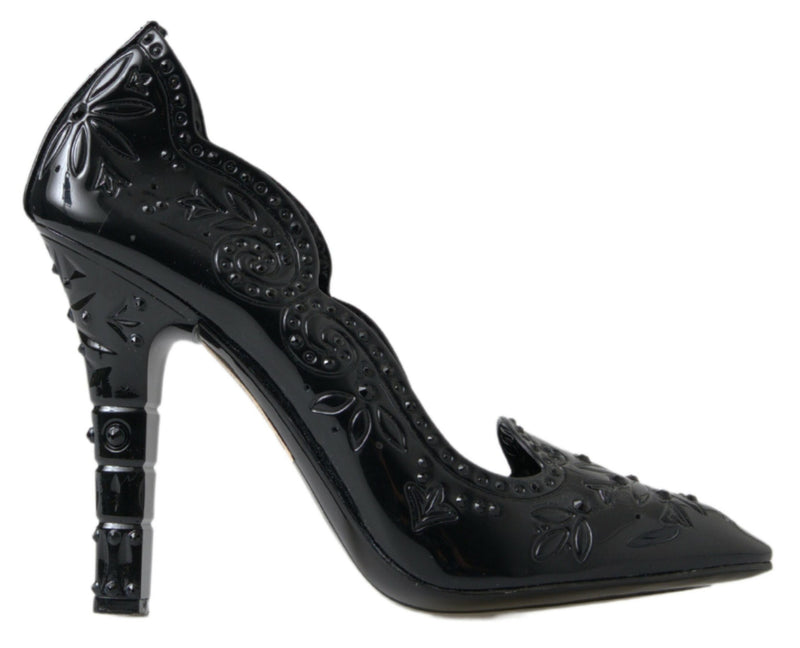 Dolce & Gabbana Black Cinderella Floral Crystal Heels