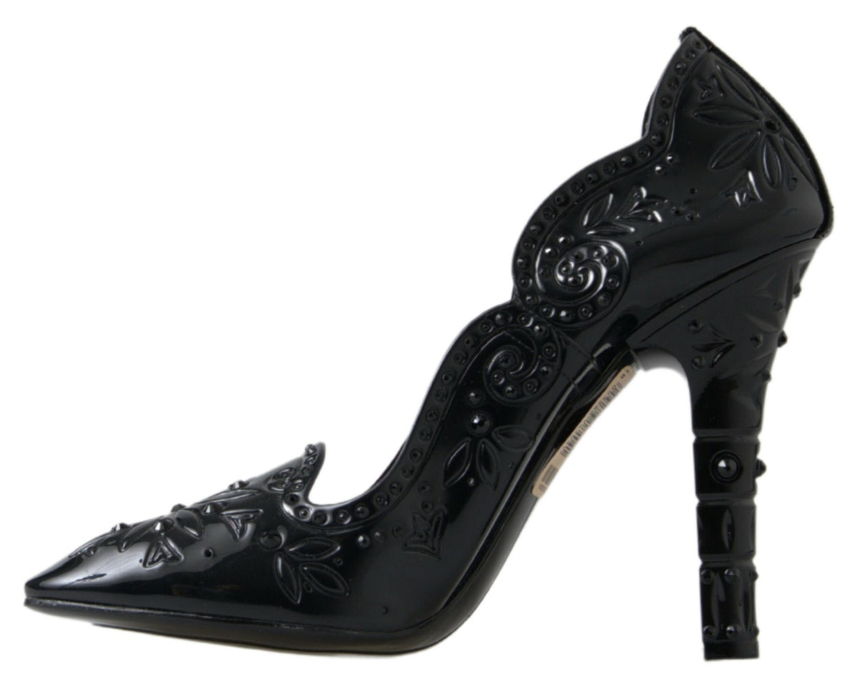 Dolce & Gabbana Black Cinderella Floral Crystal Heels