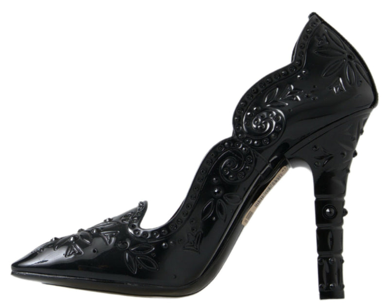Dolce & Gabbana Black Cinderella Floral Crystal Heels