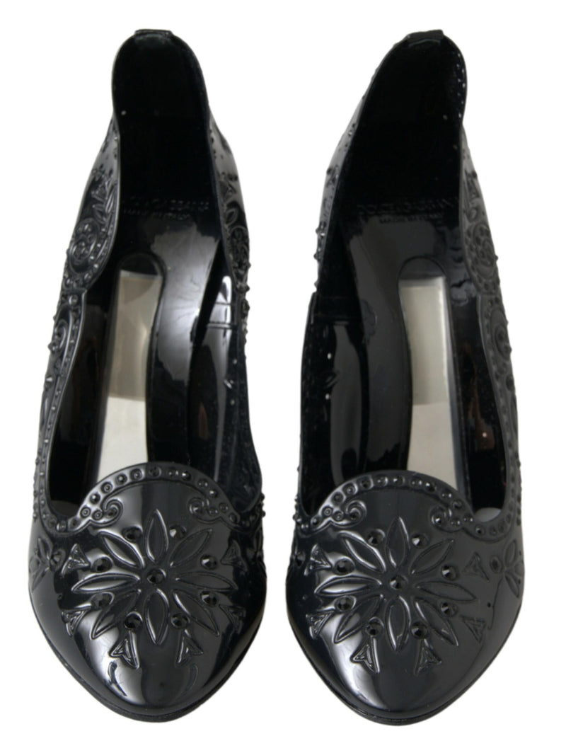 Dolce & Gabbana Black Cinderella Floral Crystal Heels