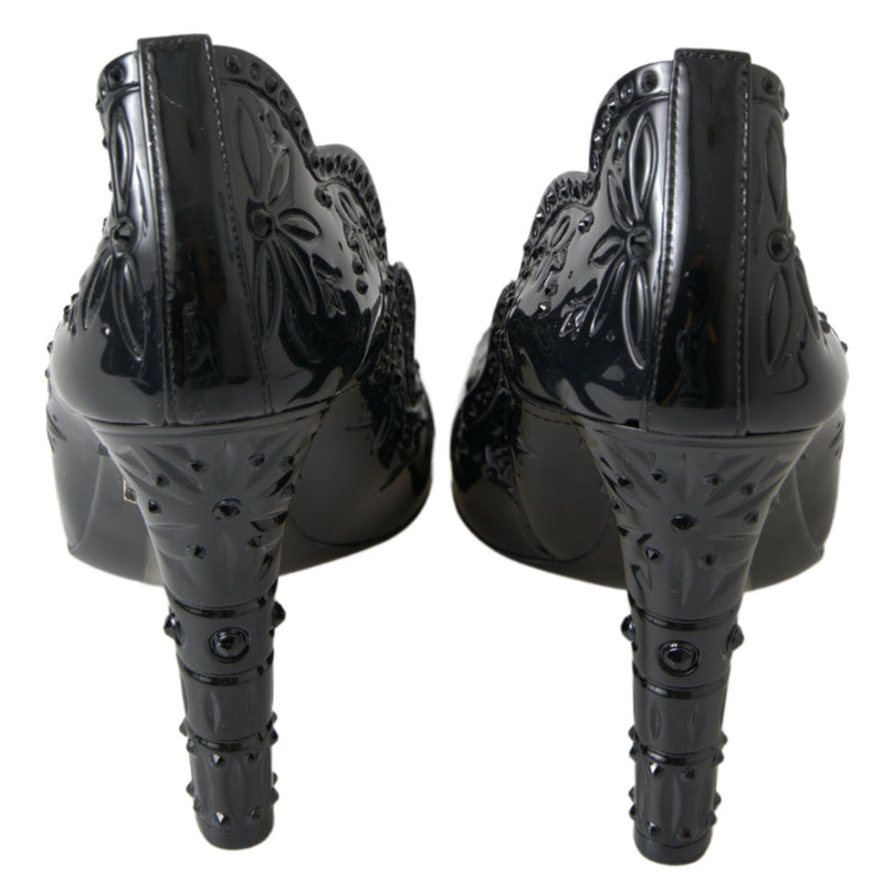Dolce & Gabbana Black Cinderella Floral Crystal Heels