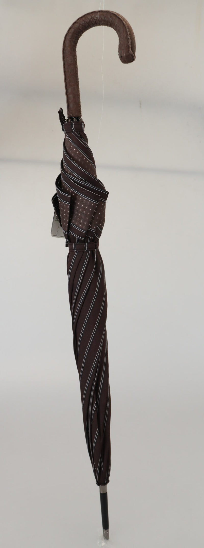 Parapluie pliable Sartoria Dolce &amp; Gabbana avec poignée en cuir rayé marron