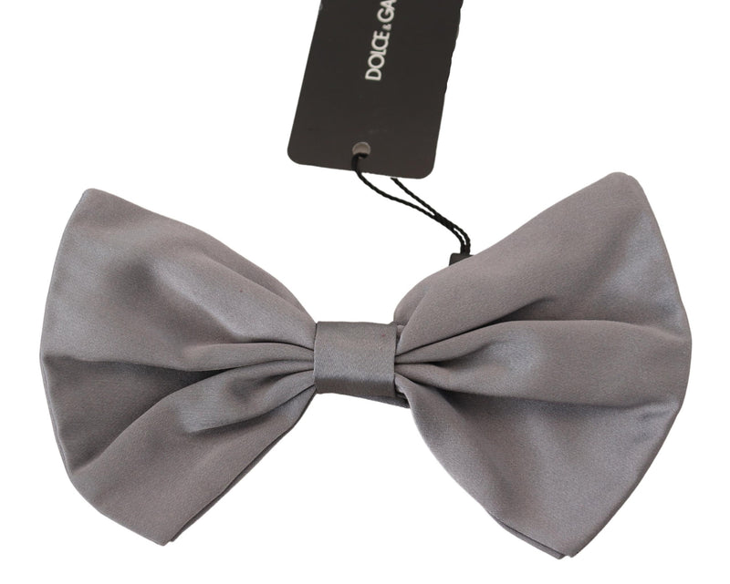 Nœud papillon Dolce &amp; Gabbana pour homme en soie gris argenté, col réglable