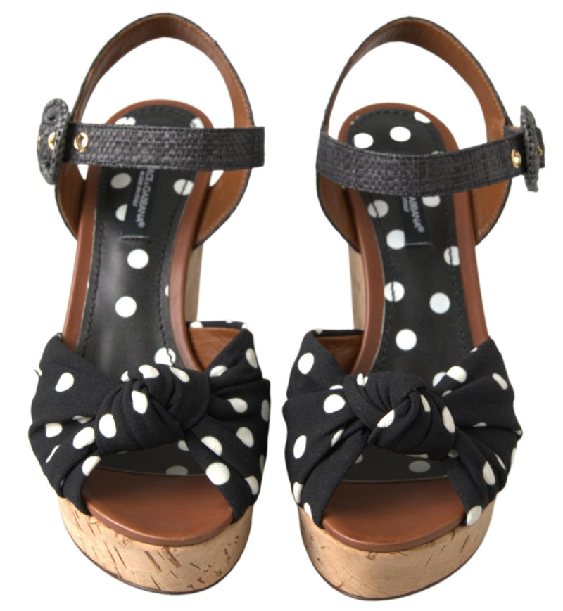 Dolce & Gabbana Black Polka Dotted Ankle Strap Wedges