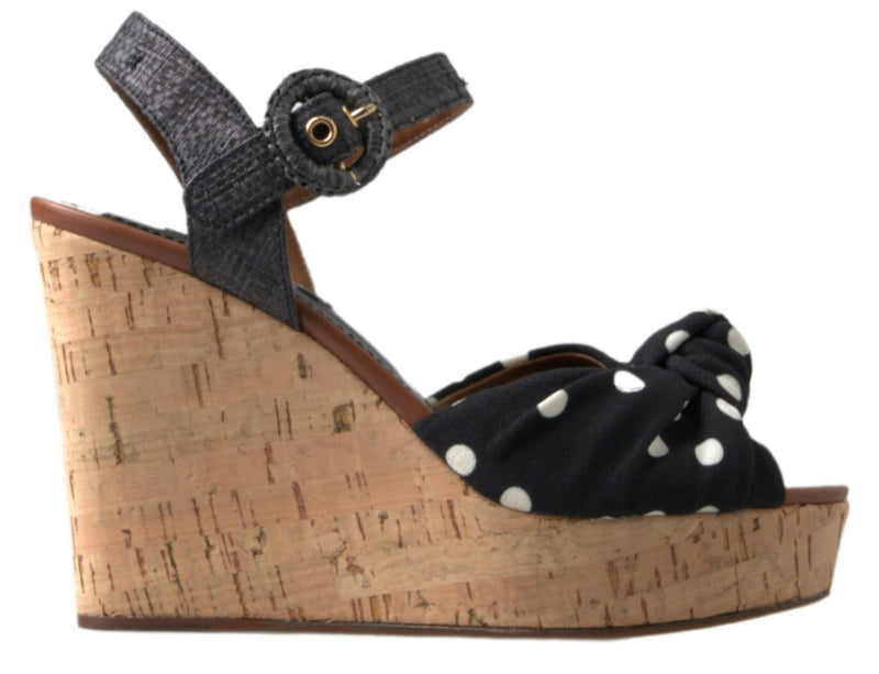 Dolce & Gabbana Black Polka Dotted Ankle Strap Wedges