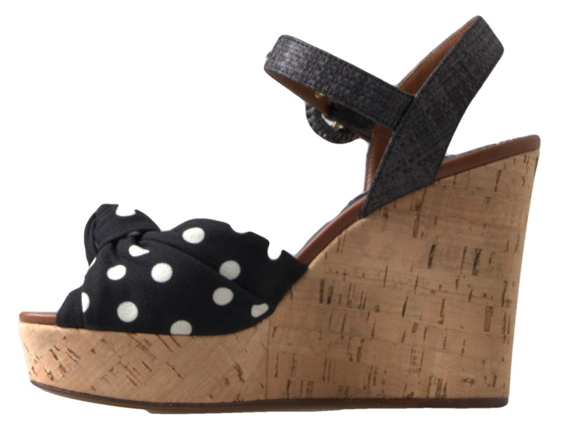 Dolce & Gabbana Black Polka Dotted Ankle Strap Wedges