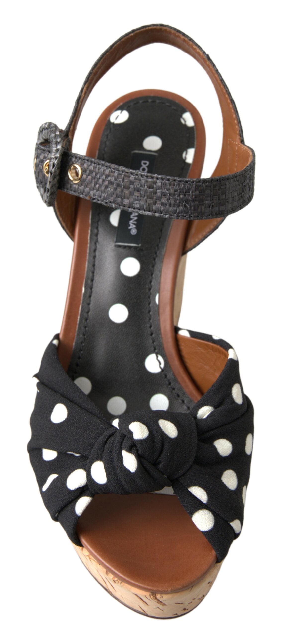 Dolce & Gabbana Black Polka Dotted Ankle Strap Wedges